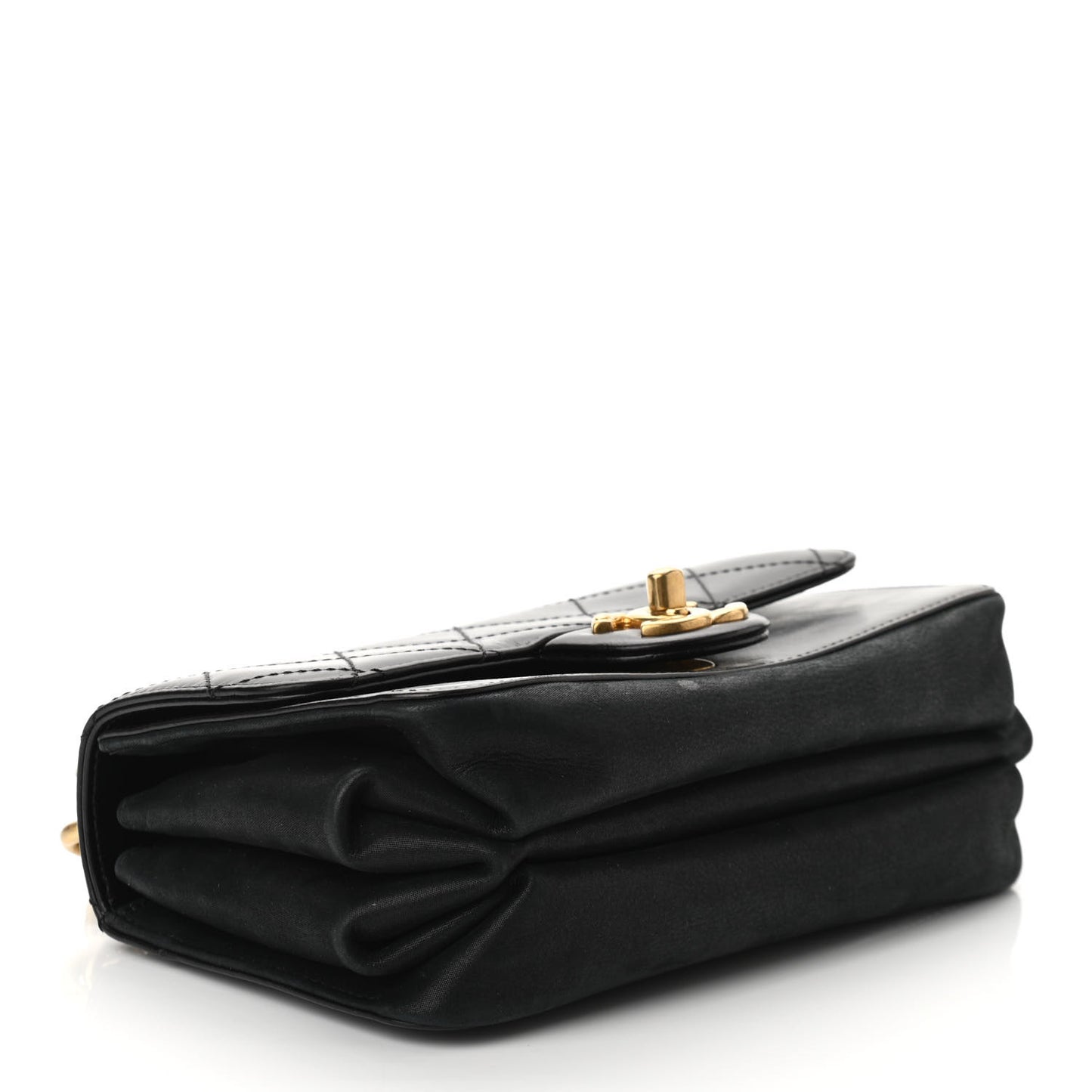 Iridescent Calfskin Quilted Mini Straight Lined Flap Black