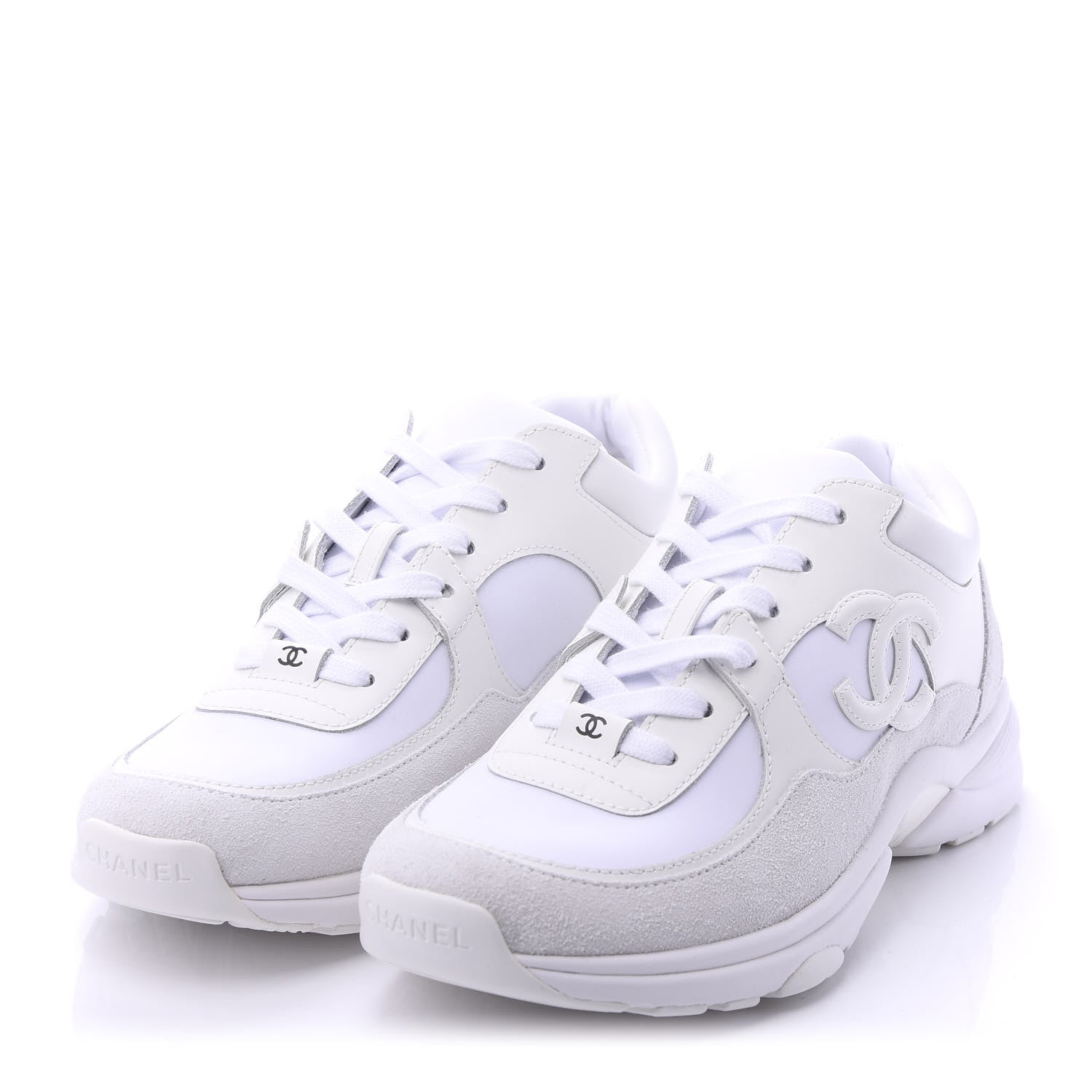 Chanel Suede Calfskin Fabric CC Sneakers 39 White 3 of 9
