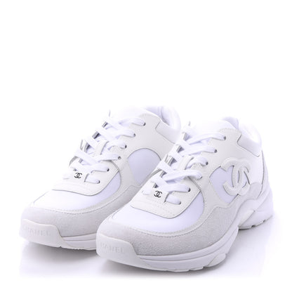 Chanel Suede Calfskin Fabric CC Sneakers 39 White 3 of 9