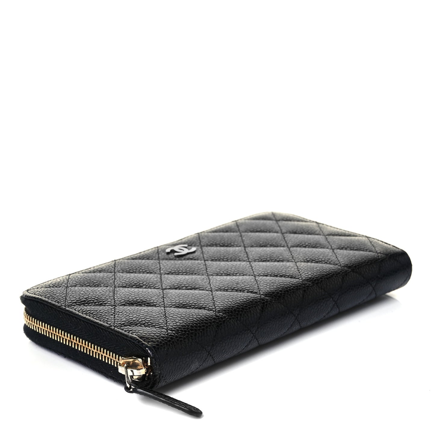Caviar Quilted Large Gusset Zip Around Wallet Black