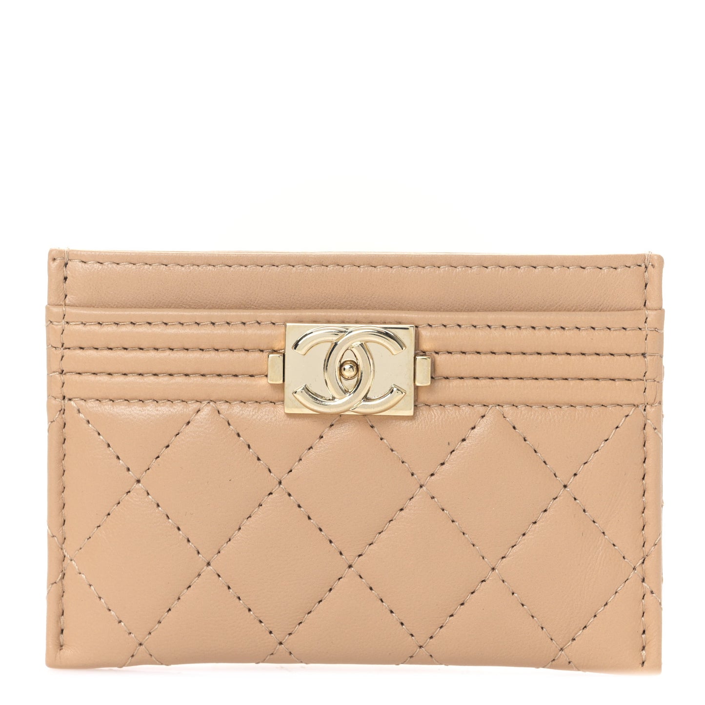 Lambskin Quilted Boy Card Holder Beige