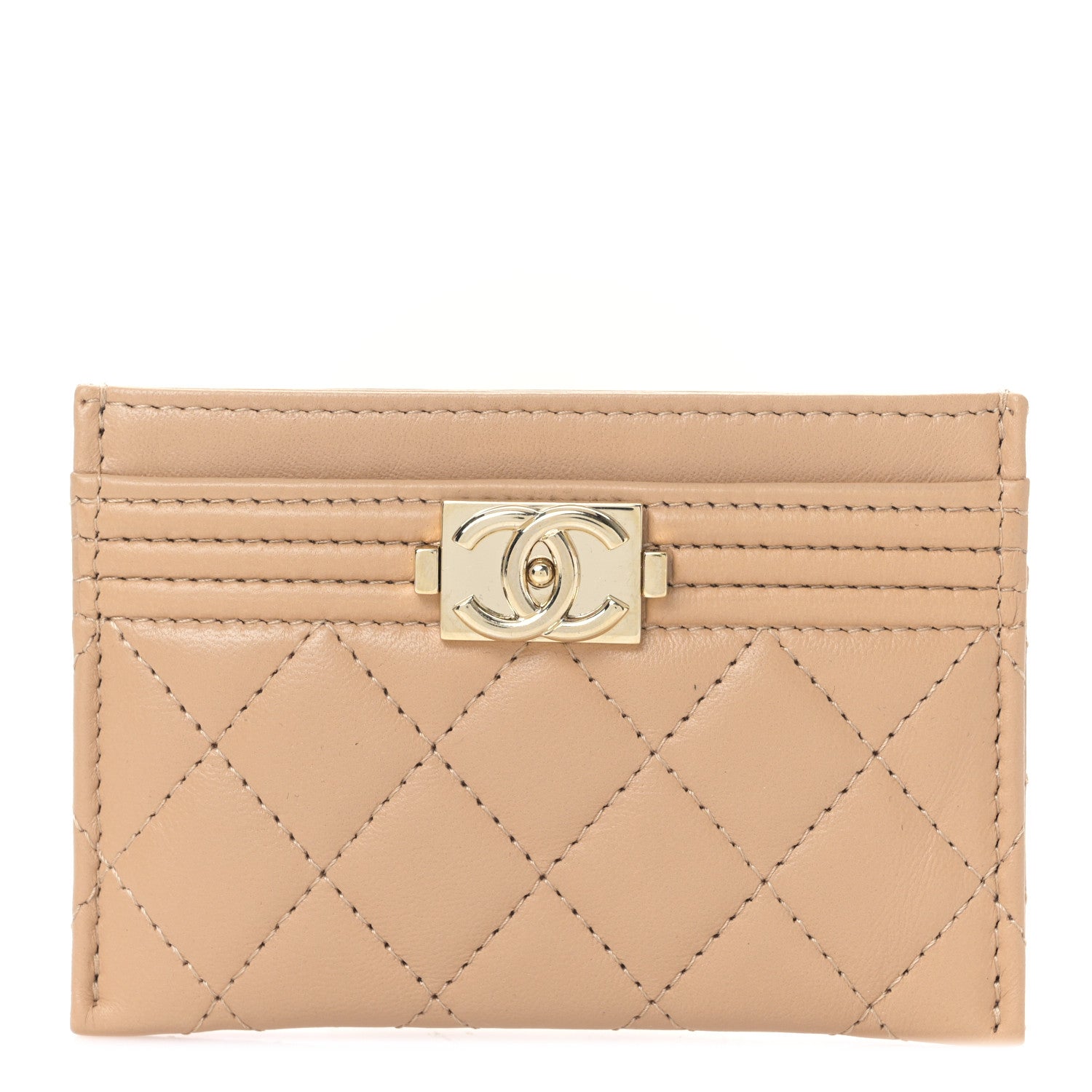 Chanel Lambskin Quilted Boy Card Holder Beige 1 of 10