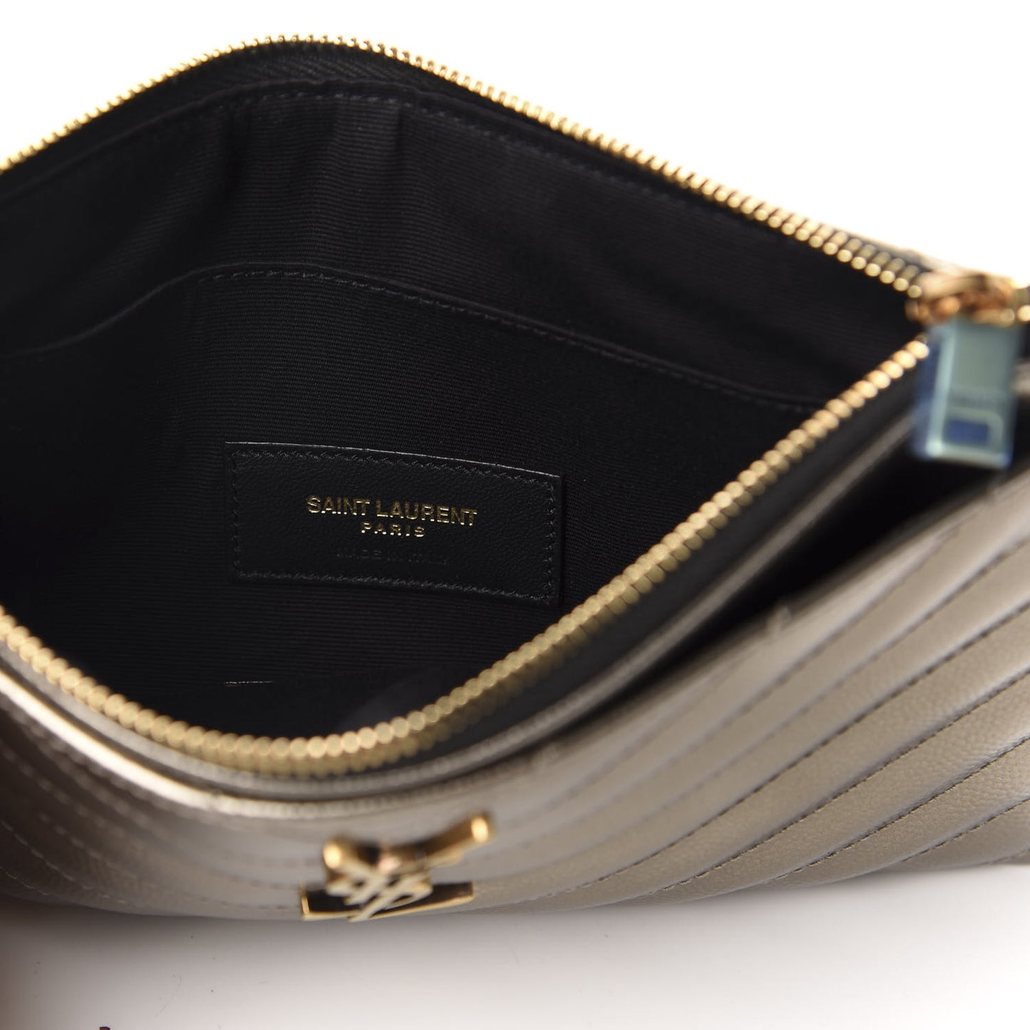 Metallic Grain De Poudre Matelasse Chevron Monogram Bill Pouch Piombo