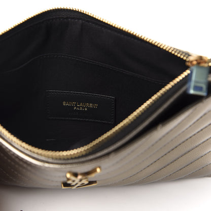 Saint Laurent Metallic Grain De Poudre Matelasse Chevron Monogram Bill Pouch Piombo 6 of 8