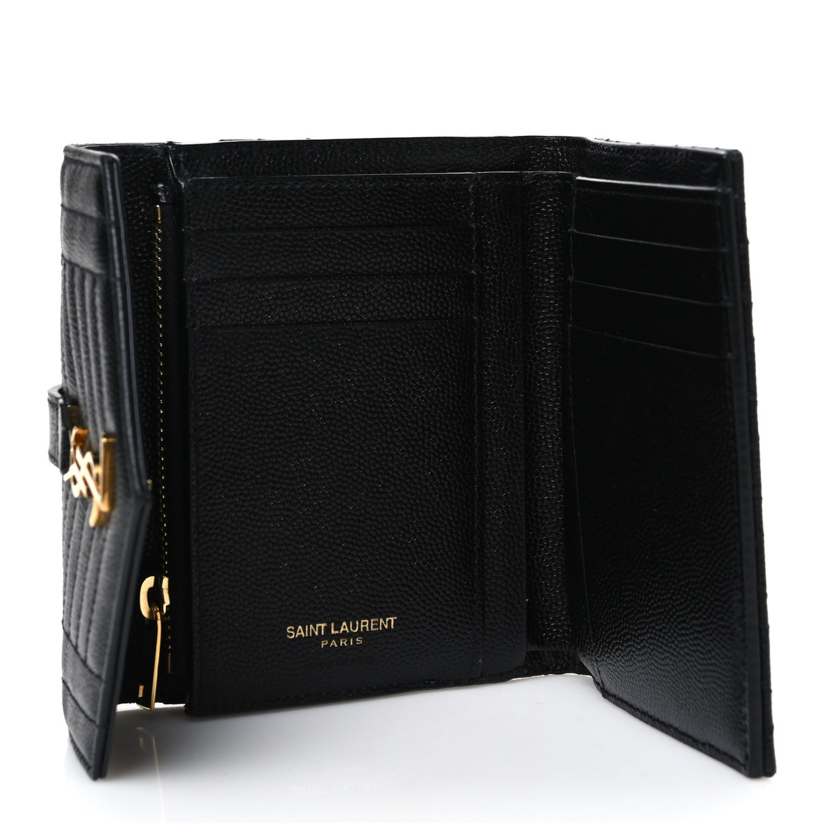 Grain De Poudre Mixed Matelasse Triquilt Monogram Compact Tri Fold Wallet Black