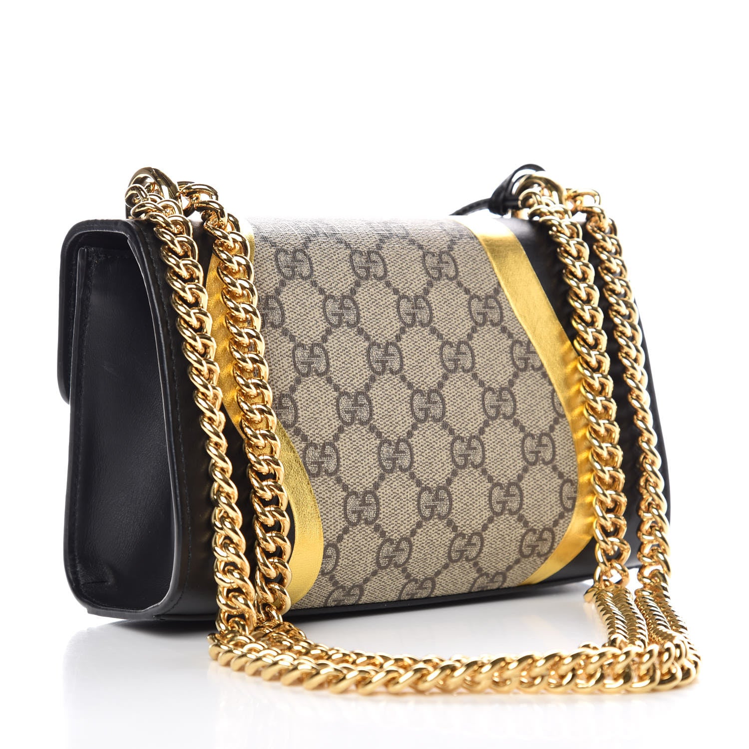 Gucci Calfskin GG Supreme Monogram Small Padlock Shoulder Bag Black Gold 3 of 10