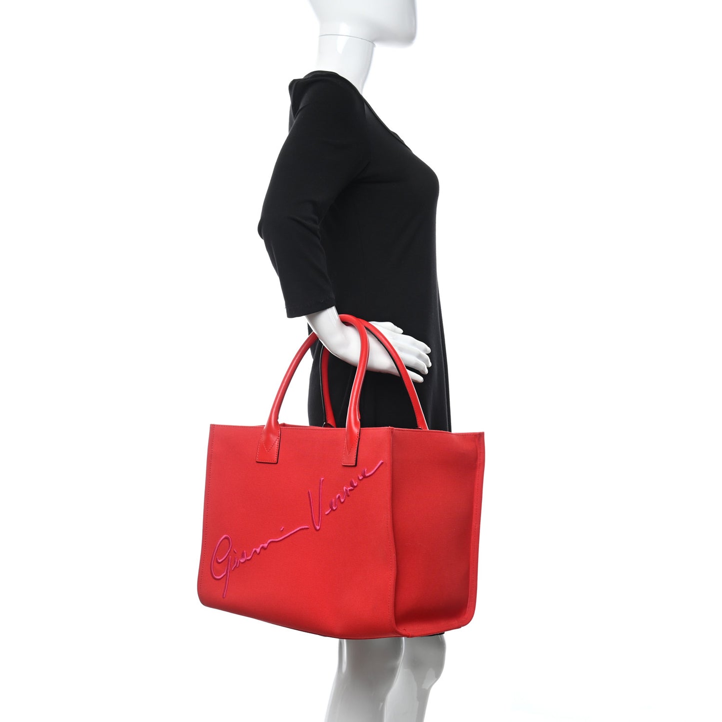 Canvas Suppler Calfskin Cabas GV Signature Tote Red