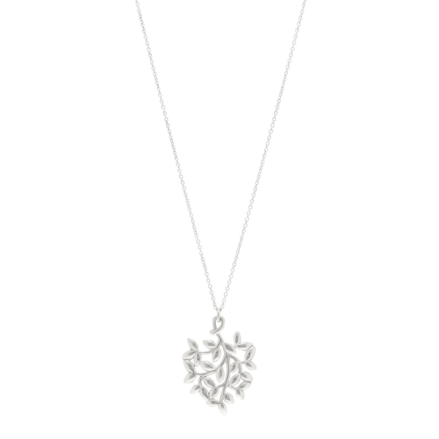 Tiffany Sterling Silver Paloma Picasso Olive Leaf Heart Branch Pendant Necklace 1 of 5