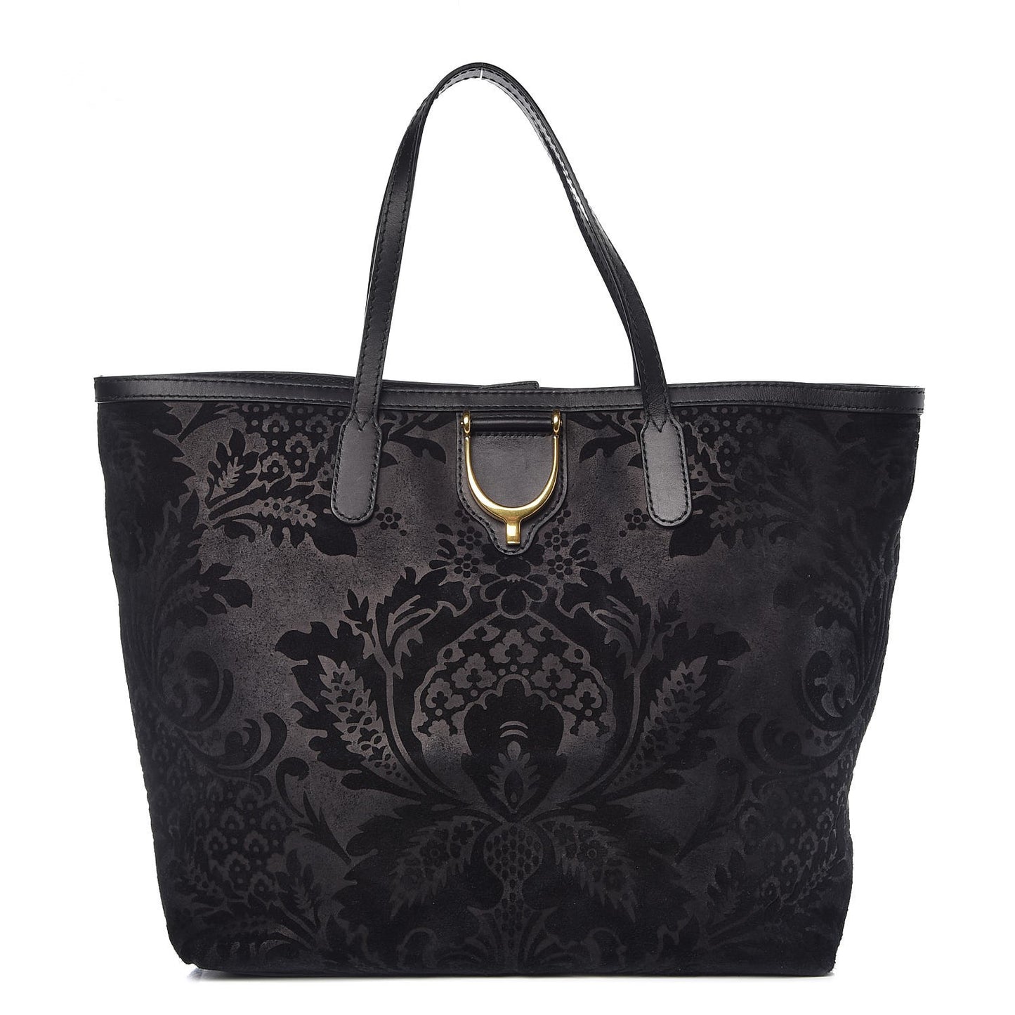 Nubuck Brocade Medium Soft Stirrup Tote Black