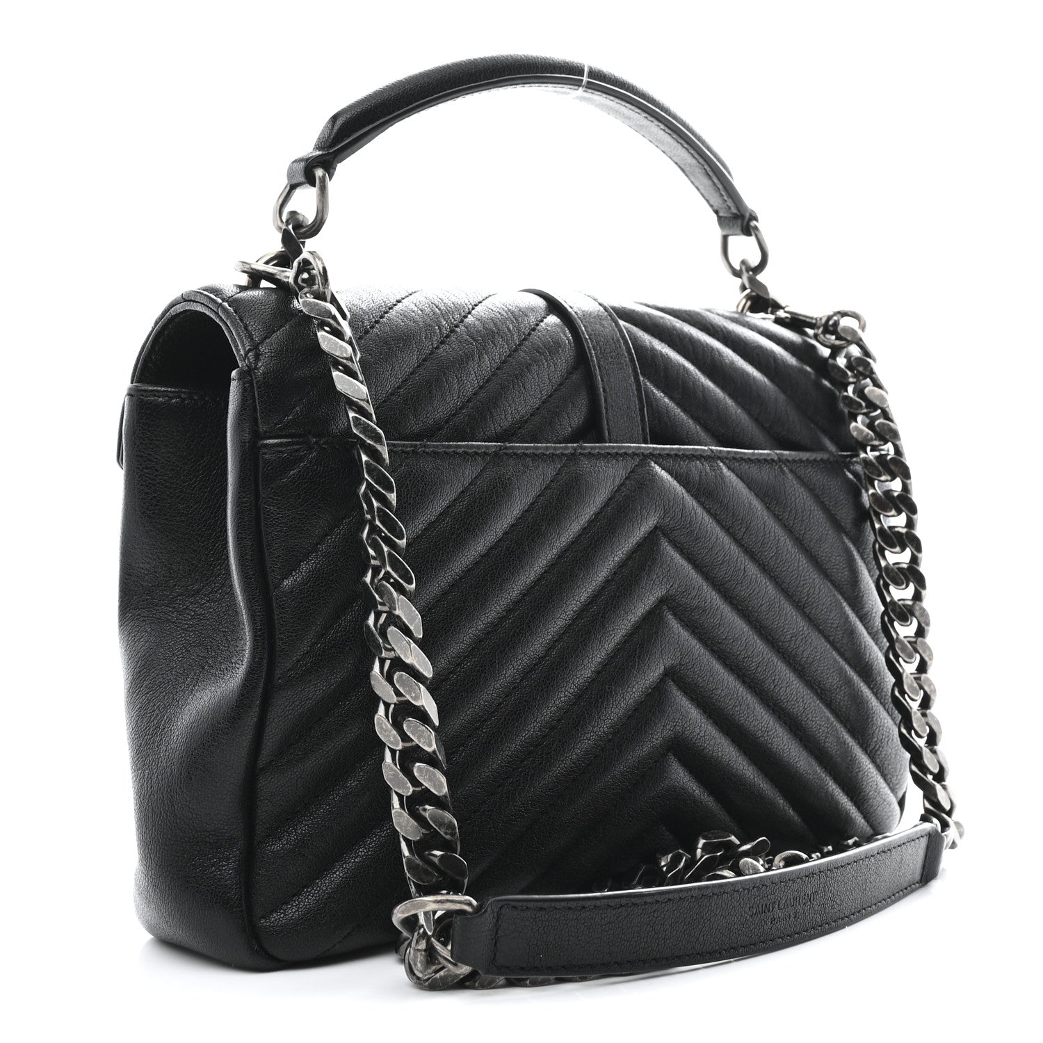 Saint Laurent Sheepskin Matelasse Chevron Monogram Medium College Bag Black 3 of 10
