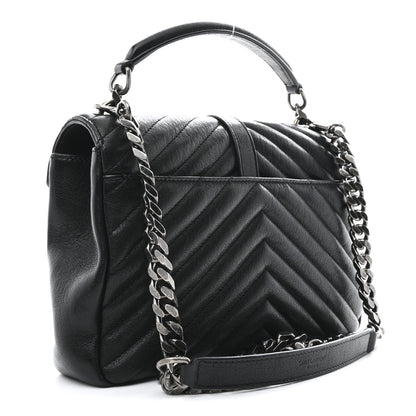 Saint Laurent Sheepskin Matelasse Chevron Monogram Medium College Bag Black 3 of 10