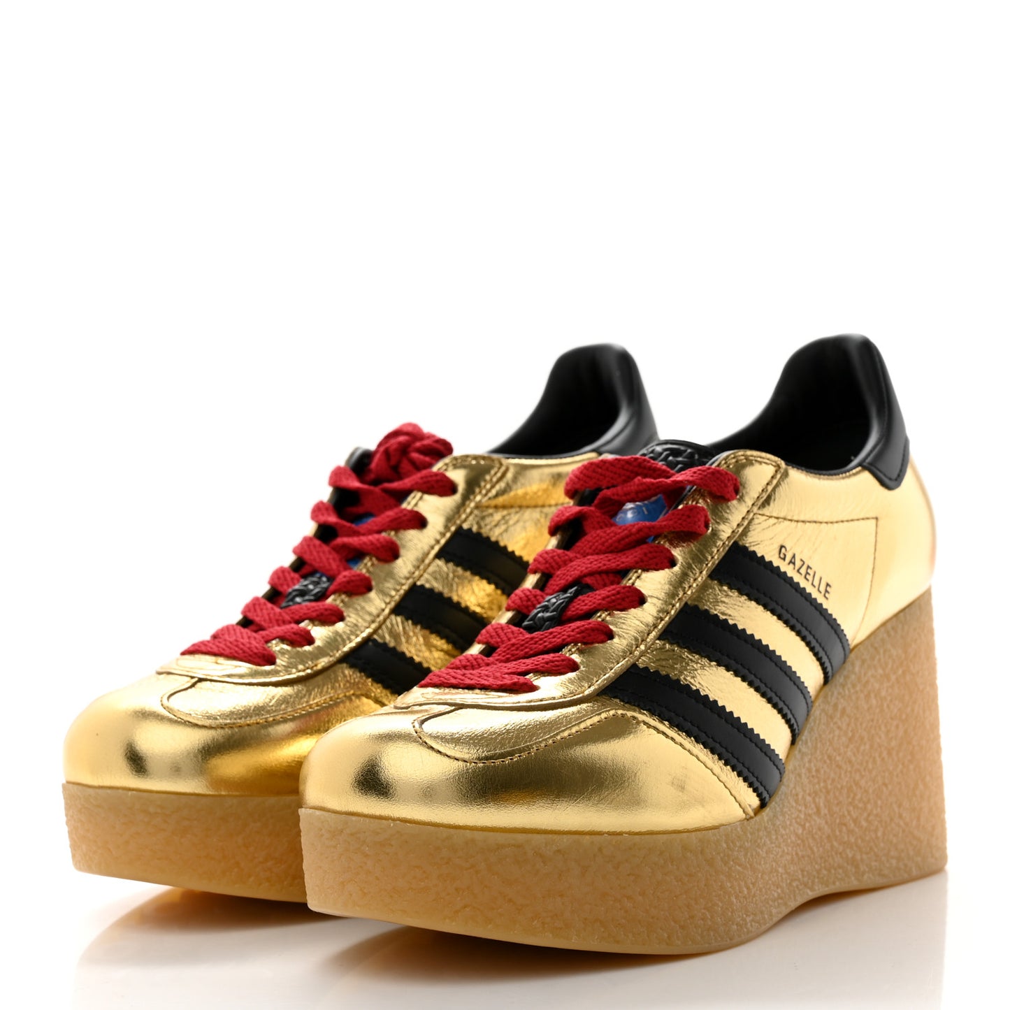 X ADIDAS Ginza Calfskin Demetra Gazelle Wedge Sneakers 37.5 King Gold Black