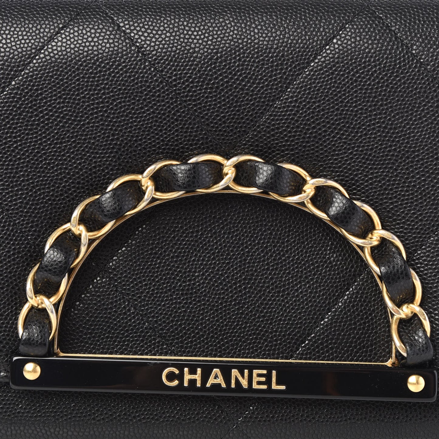 Grained Calfskin Small Chain Handle Clutch Black