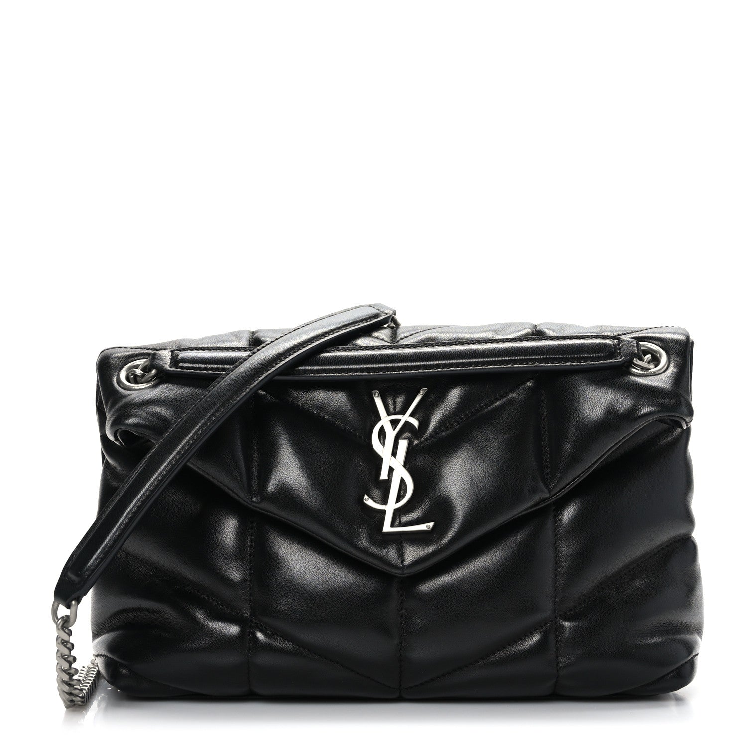 Saint Laurent Lambskin Quilted Small Loulou Puffer Monogram Chain Satchel Black 1 of 9