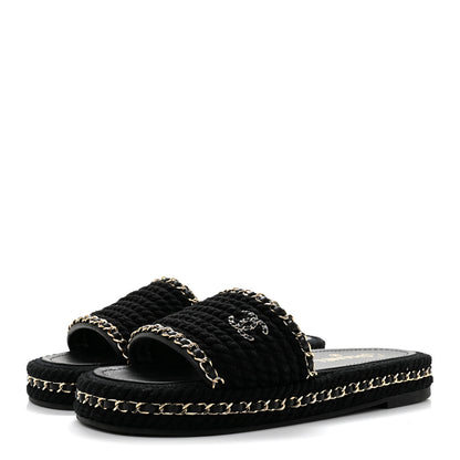 Chanel Cord Lambskin CC Chain Mules 40 Black 4 of 9