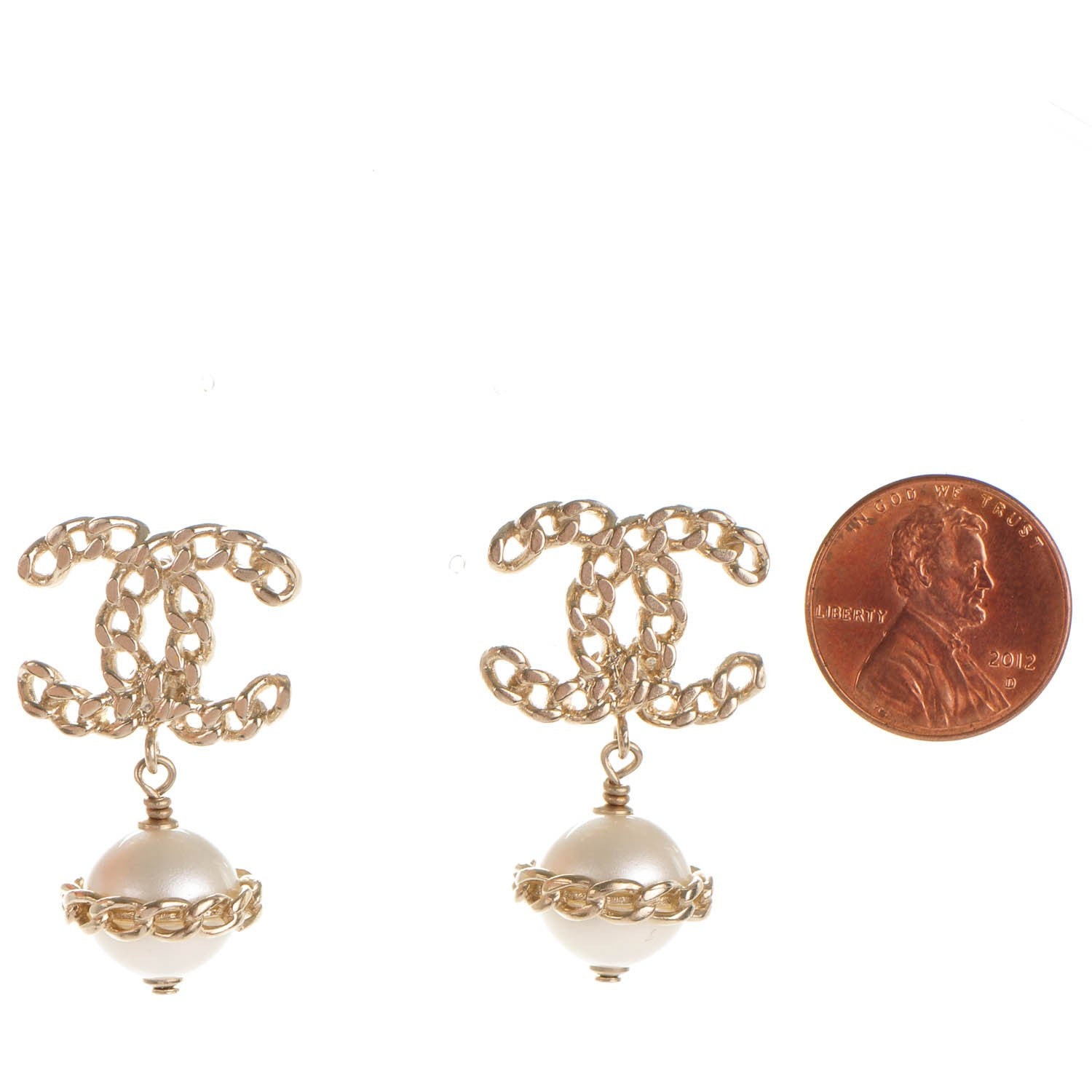 Chanel Pearl Chain CC Dangle Earrings Gold 2 of 5