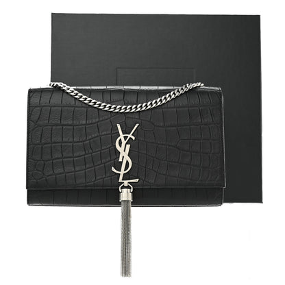 Saint Laurent Calfskin Crocodile Embossed Medium Classic Monogram Kate Tassel Satchel Black 11 of 11