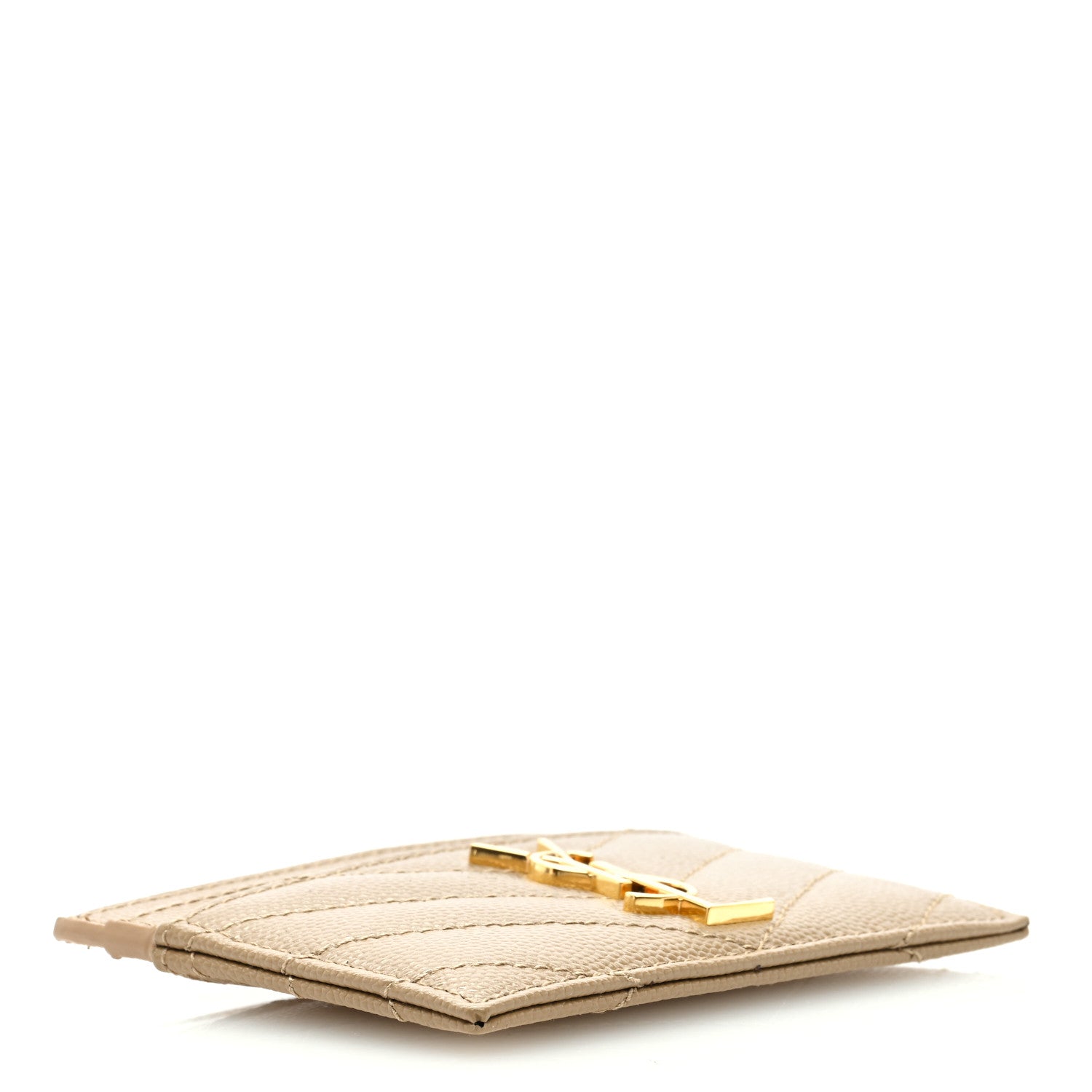 Saint Laurent Grain De Poudre Matelasse Chevron Monogram Credit Card Case Dark Latte 4 of 6