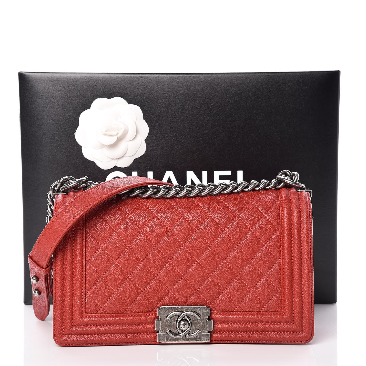 Chanel Caviar Quilted Medium Boy Flap Red 14 of 14