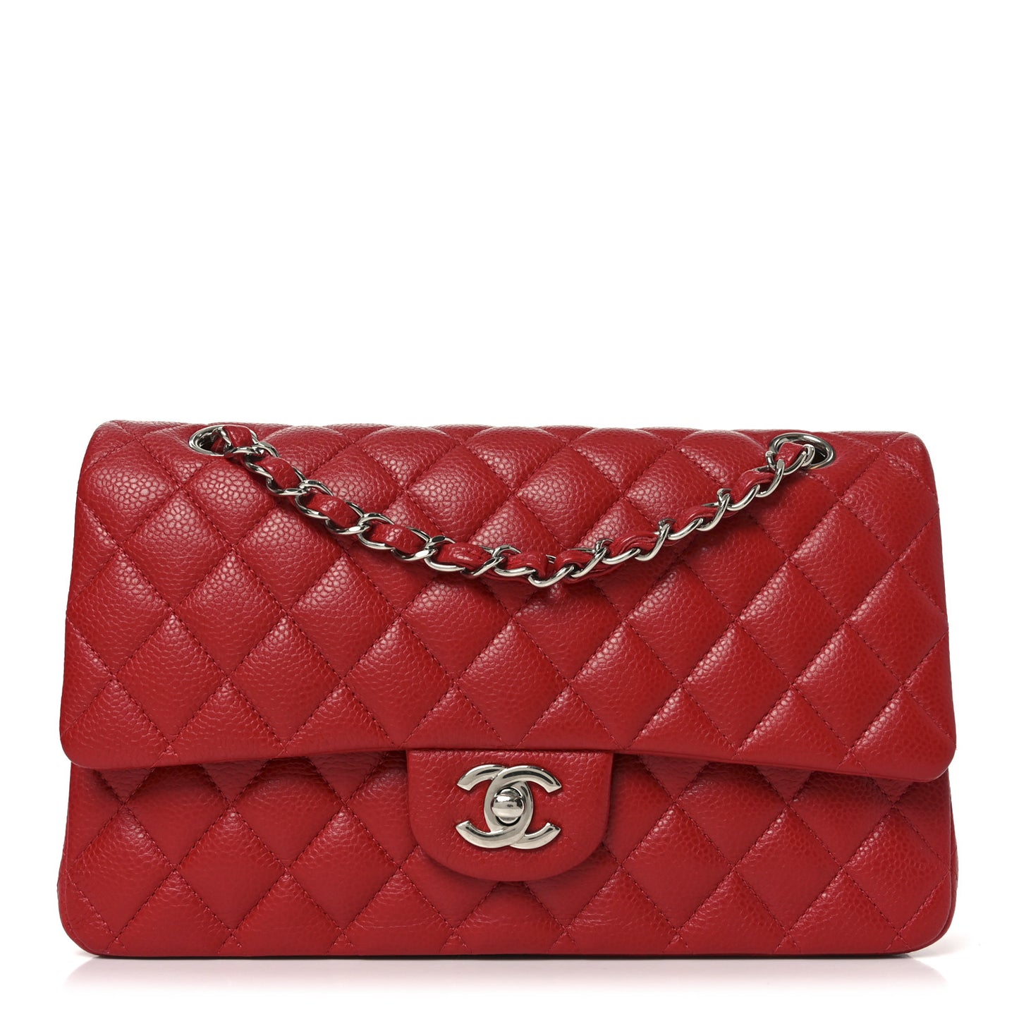 Caviar Quilted Medium Double Flap Red