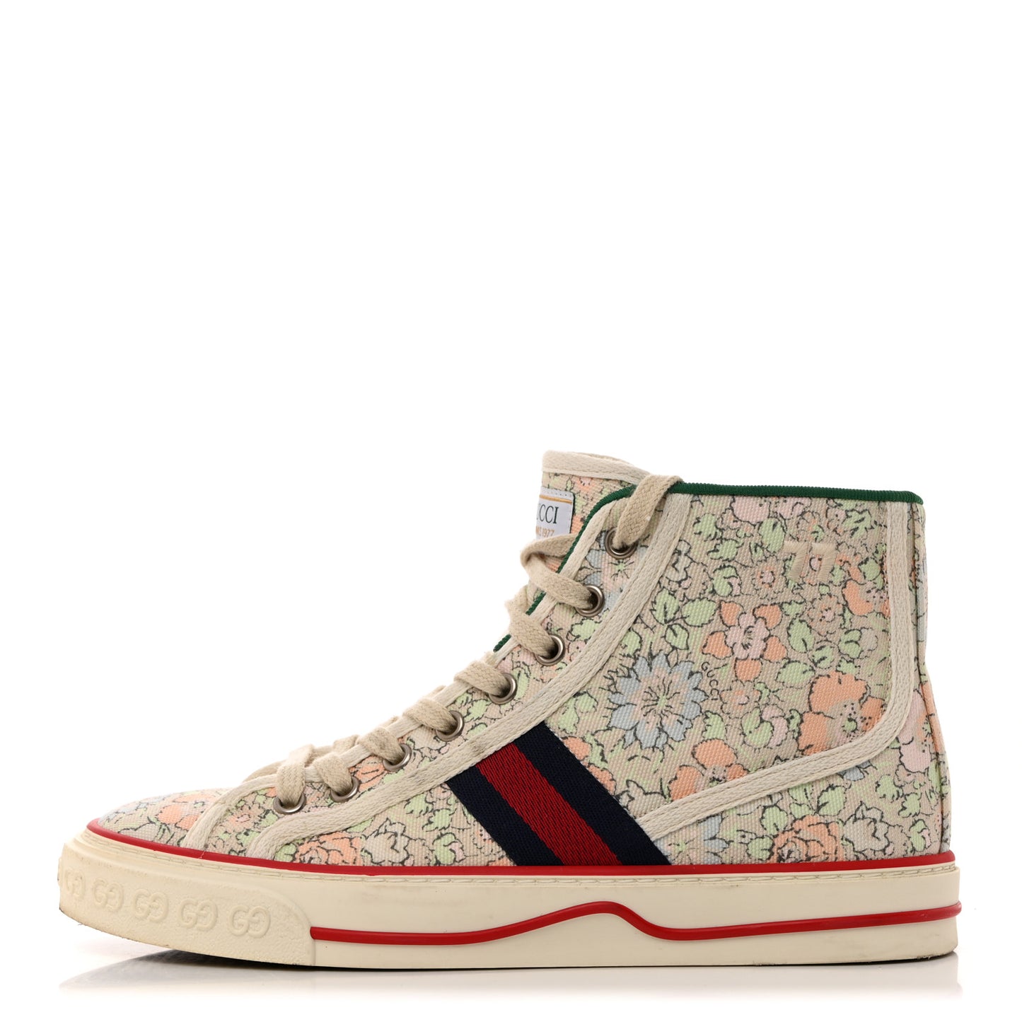 X LIBERTY OF LONDON Canvas Web Tracy Print Womens 1977 Tennis High Top Sneakers 37 Mint Peach Mystic White