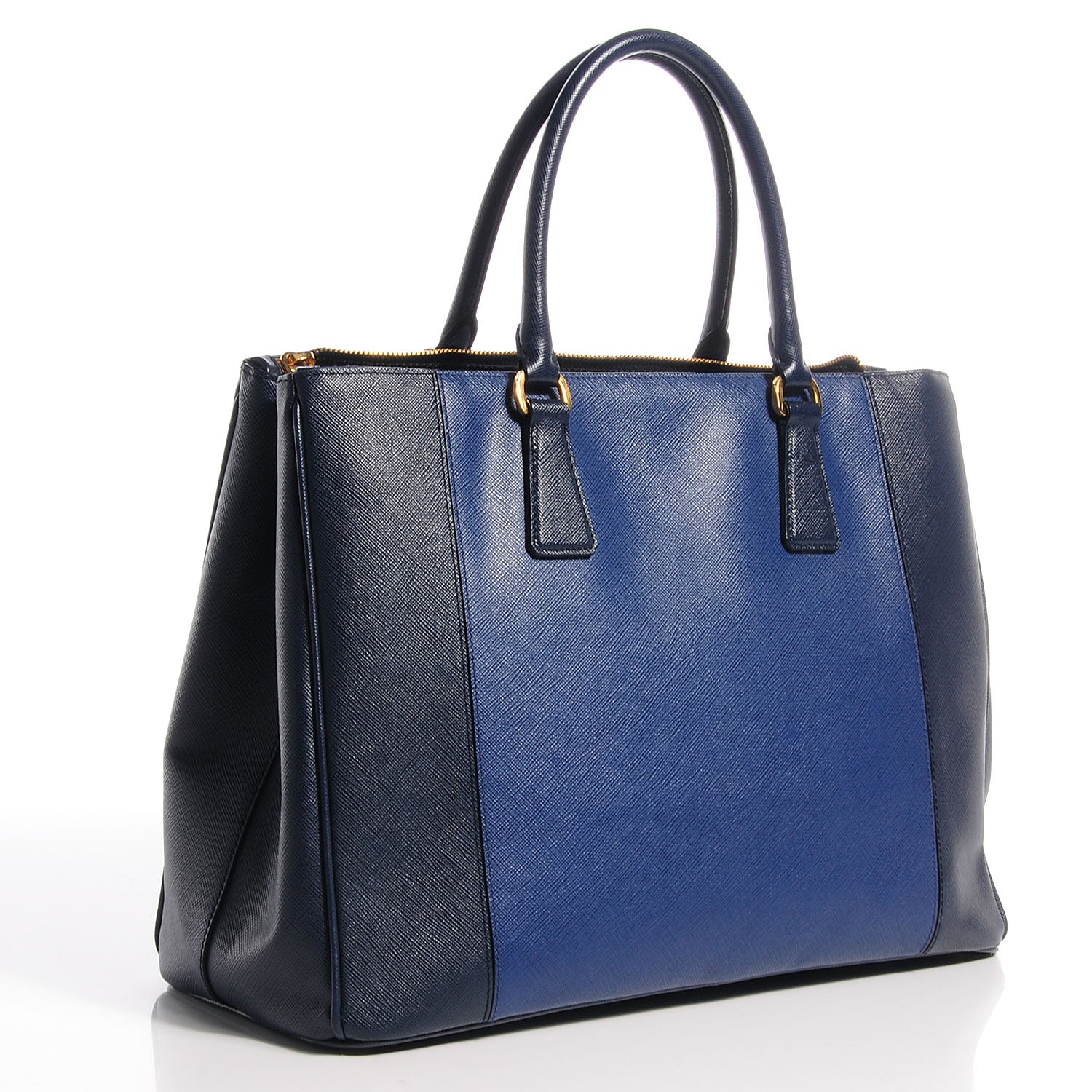 Prada Saffiano Lux Bi-Color Medium Double Zip Tote Bluette Cobalto 3 of 9