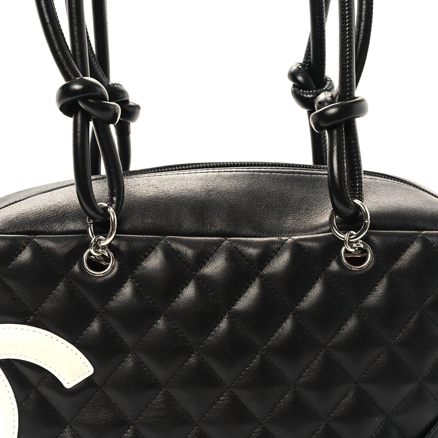 Calfskin Quilted Large Cambon Bowler Black White