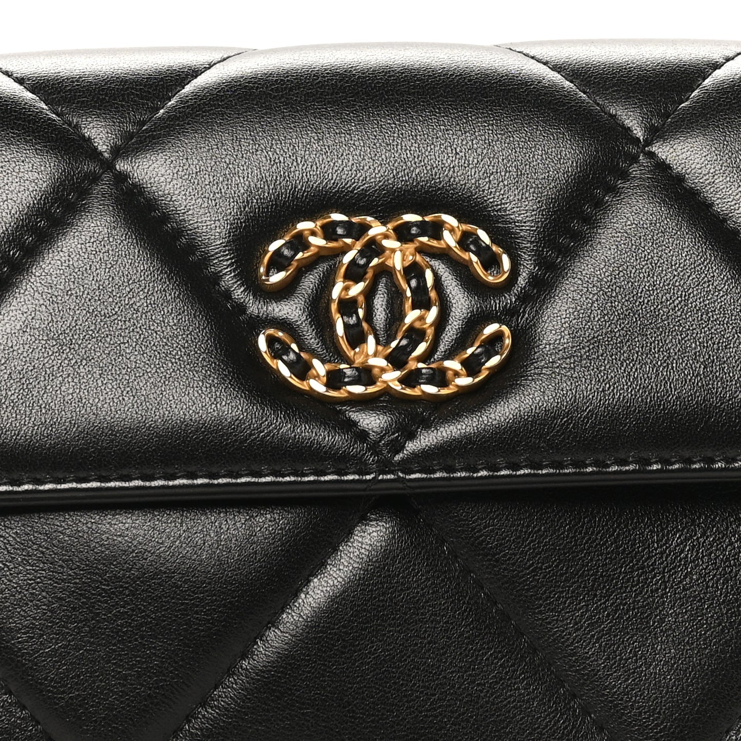 Lambskin Quilted Chanel 19 Flap Clutch Black