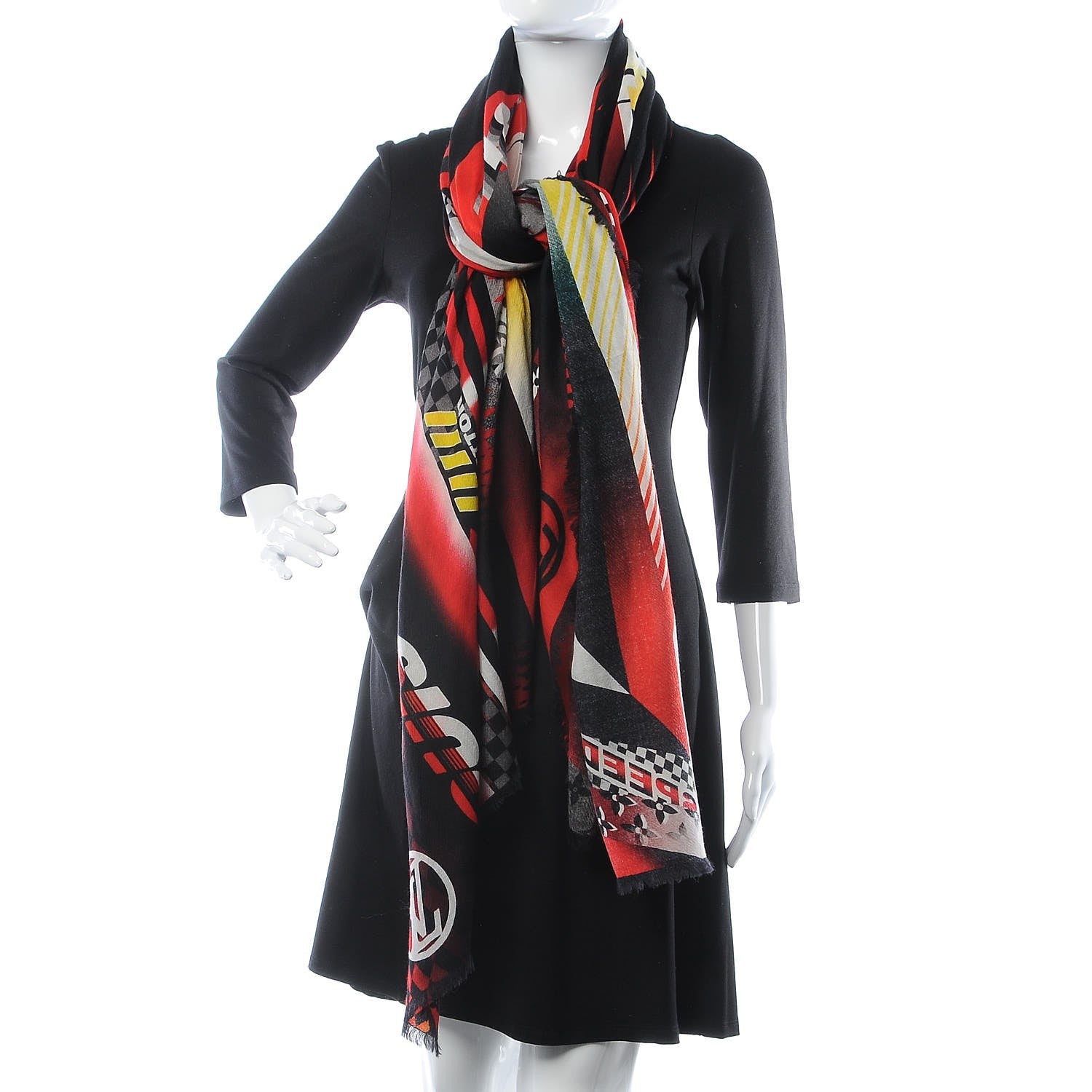 Louis Vuitton Wool Monogram Speedy Race Stole Red 2 of 6