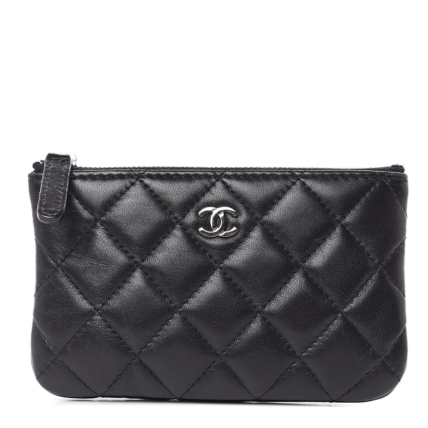 Lambskin Quilted Small Cosmetic Case Black
