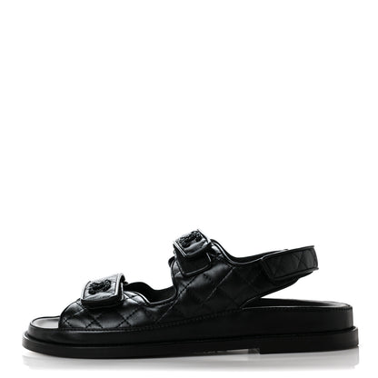 Chanel Lambskin Velcro Dad Sandals 39.5 Black 1 of 9