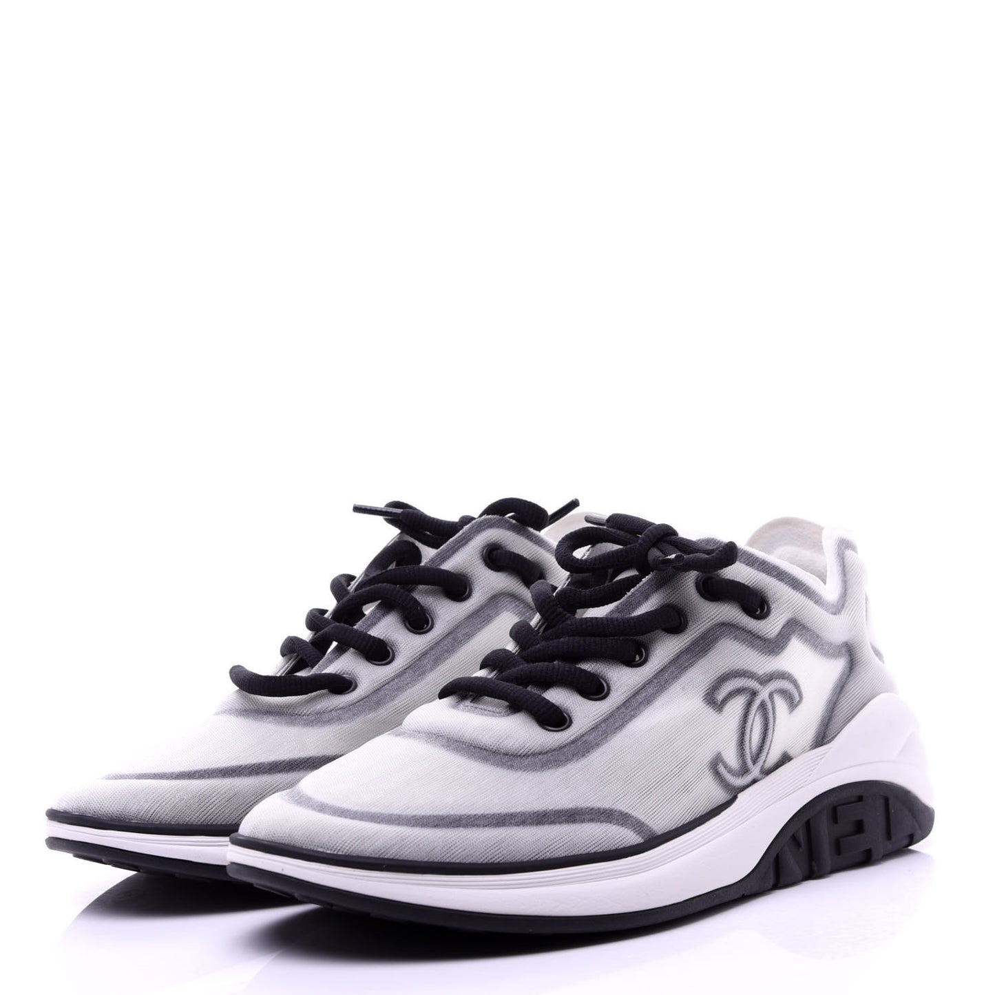 Calfskin Mesh Lycra Womens Logo Sneakers 39 White Black