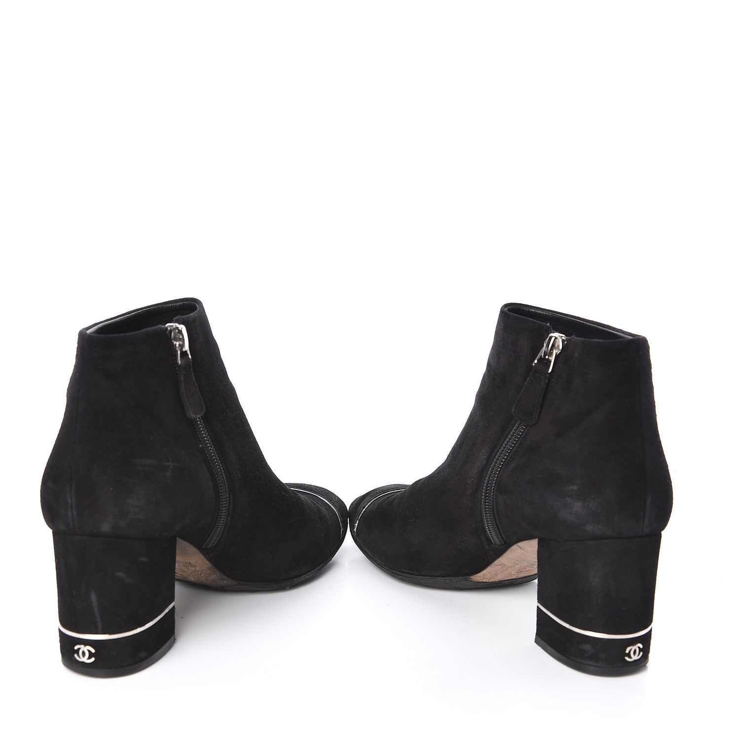 Chanel Suede CC Cap Toe Ankle Booties Boots 38.5 Black 5 of 11