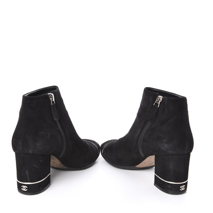 Chanel Suede CC Cap Toe Ankle Booties Boots 38.5 Black 5 of 11