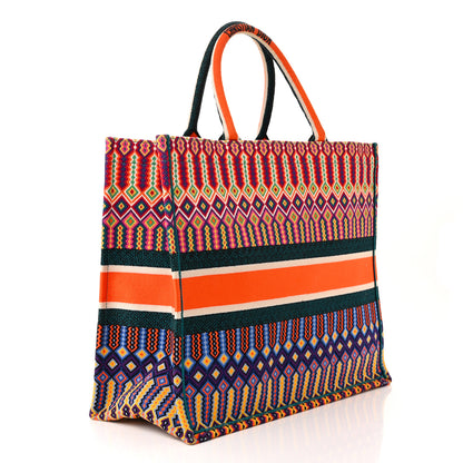 Christian Dior Canvas Embroidered Large Book Tote Orange Multicolor 3 of 12