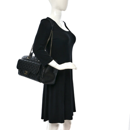 Chanel Grained Calfskin Quilted Large Casual Pocket Bowling Bag Black 2 of 9