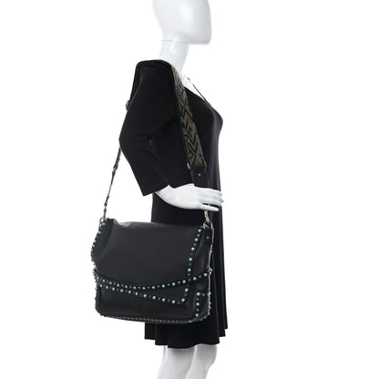 Valentino Garavani Pebbled Calfskin Rockstud Rolling Flap Messenger Bag Black 2 of 8