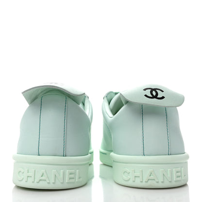 Chanel Calfskin CC Womens Weekender Lace Up Sneakers 40 Light Green 5 of 9