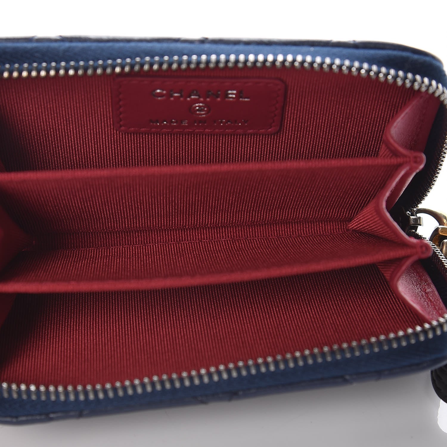 Chanel Aged Calfskin Quilted Gabrielle Zip Around Coin Purse Wallet Blue Black 5 of 8