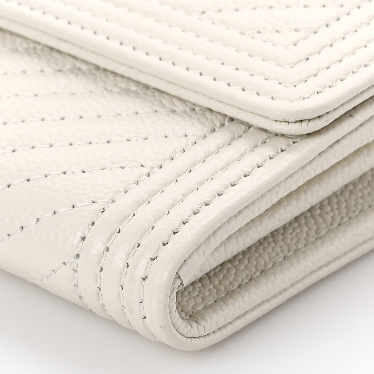 Caviar Chevron Quilted Boy Flap Wallet White