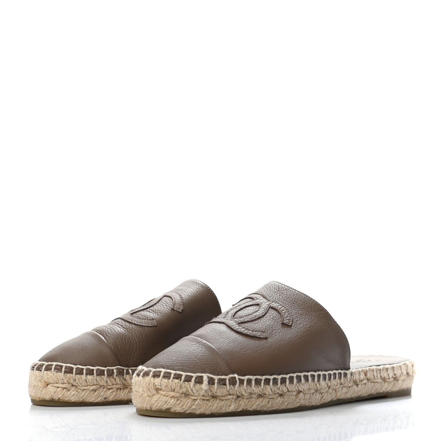 Calfskin CC Espadrille Mules 37 Dark Beige