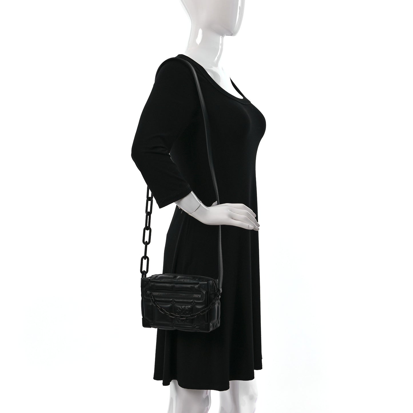 Soft Calfskin Puffy Damier Mini Soft Trunk Black