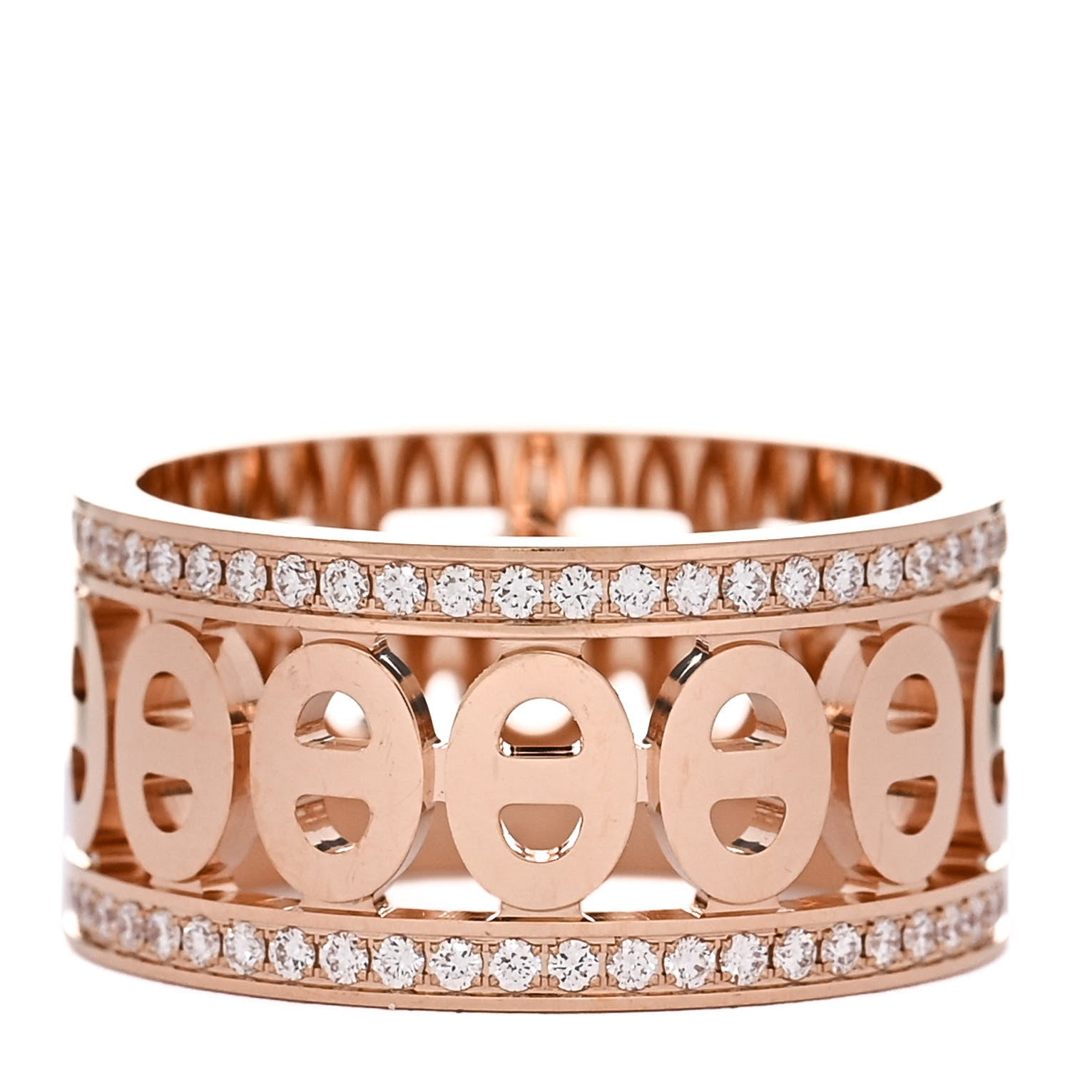 Hermes 18K Rose Gold Diamond PM Chaine d'Ancre Divine Ring 50 5.5 1 of 5