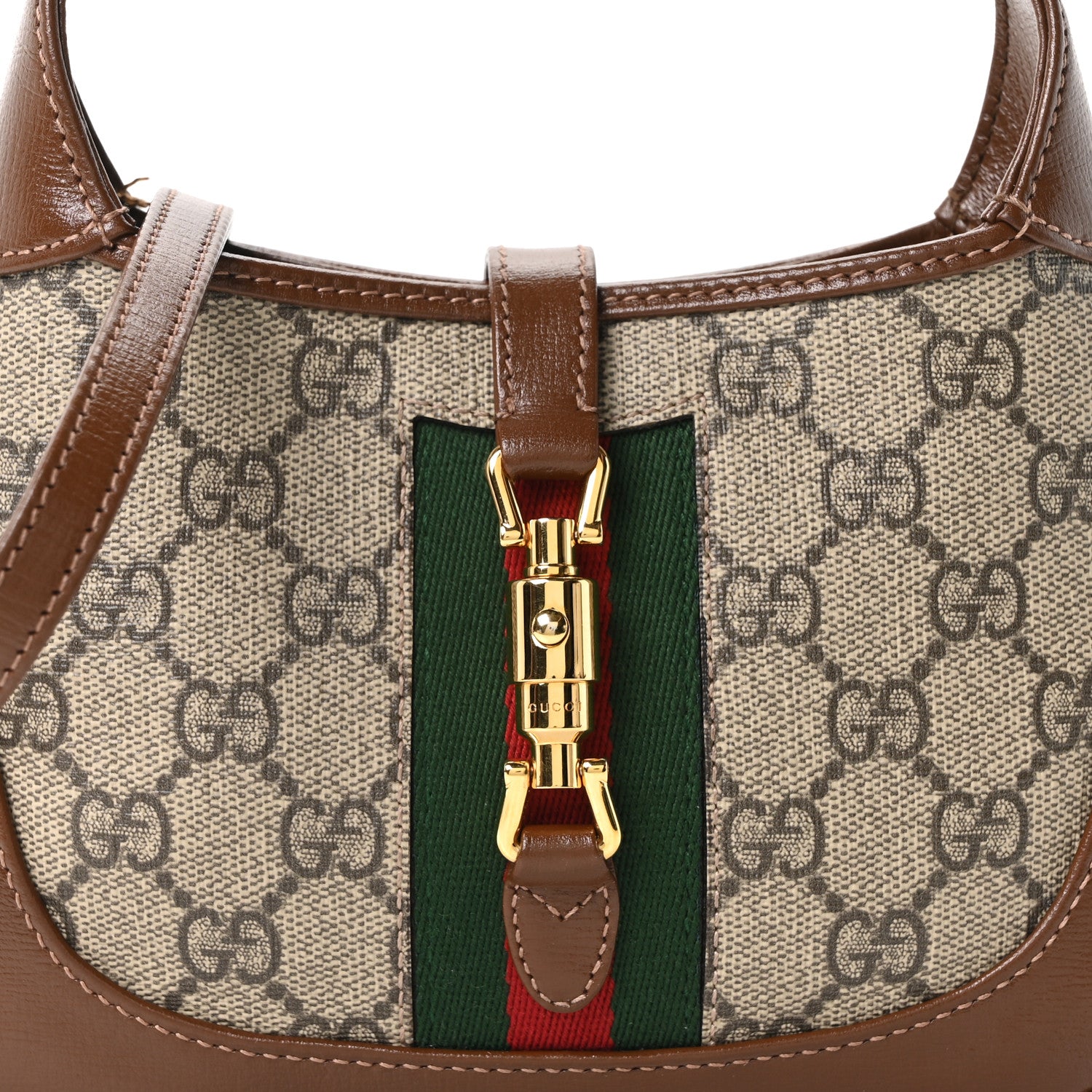 Gucci GG Supreme Monogram Azalea Calfskin Web Mini Jackie 1961 Hobo Beige Ebony Brown Sugar 8 of 10