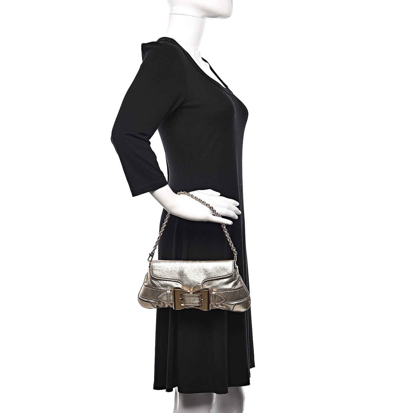 Metallic Calfskin Queen Bow Chain Clutch Gold