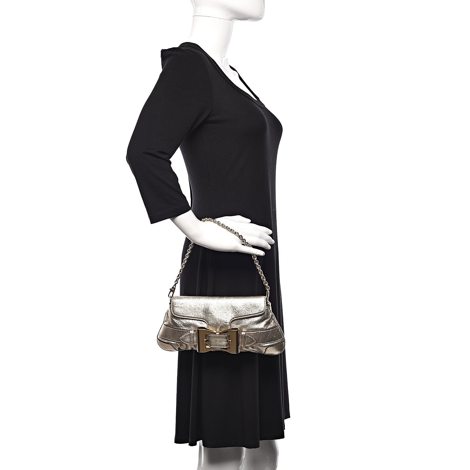 Gucci Metallic Calfskin Queen Bow Chain Clutch Gold 2 of 10