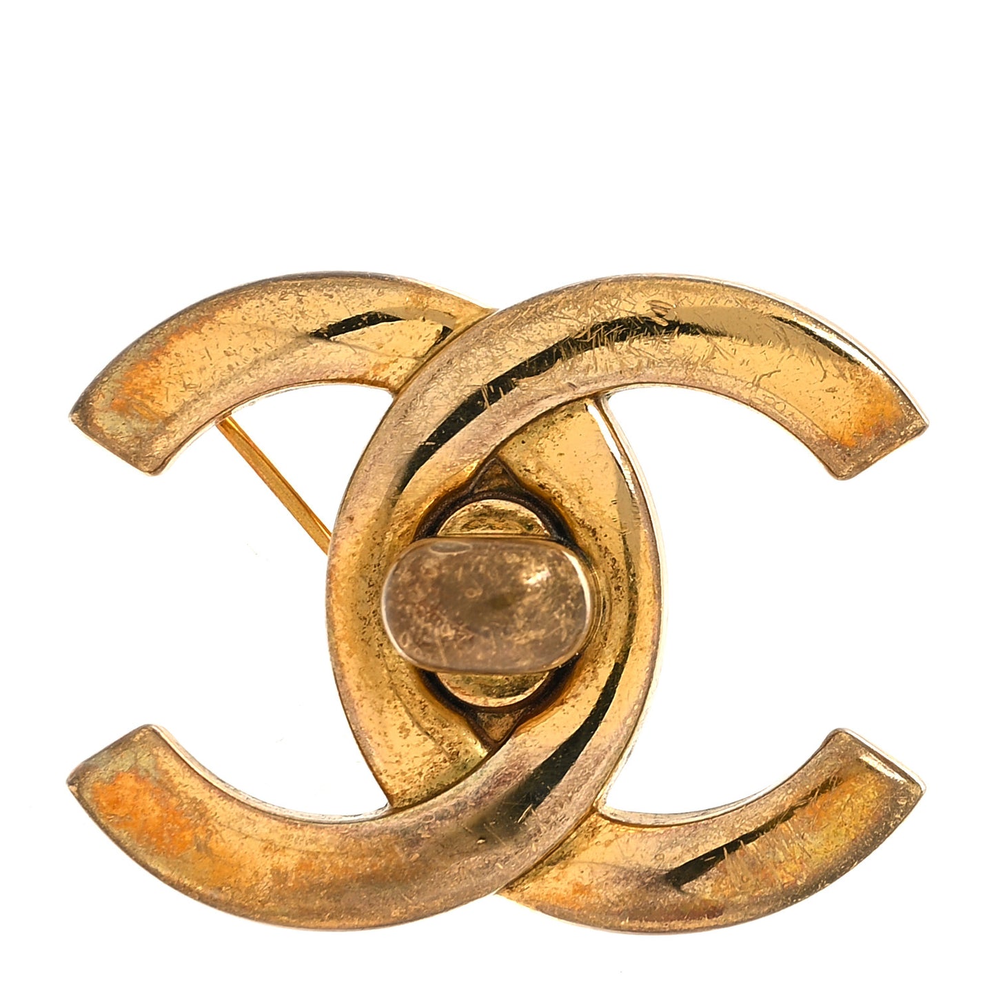 Metal CC Turn Lock Brooch Gold