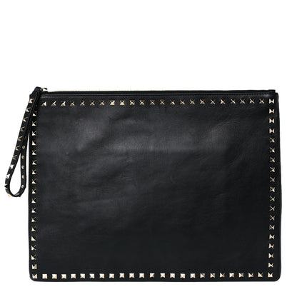 Valentino Garavani Vitello Oversized Rockstud Zip Wristlet Pouch Black 1 of 11