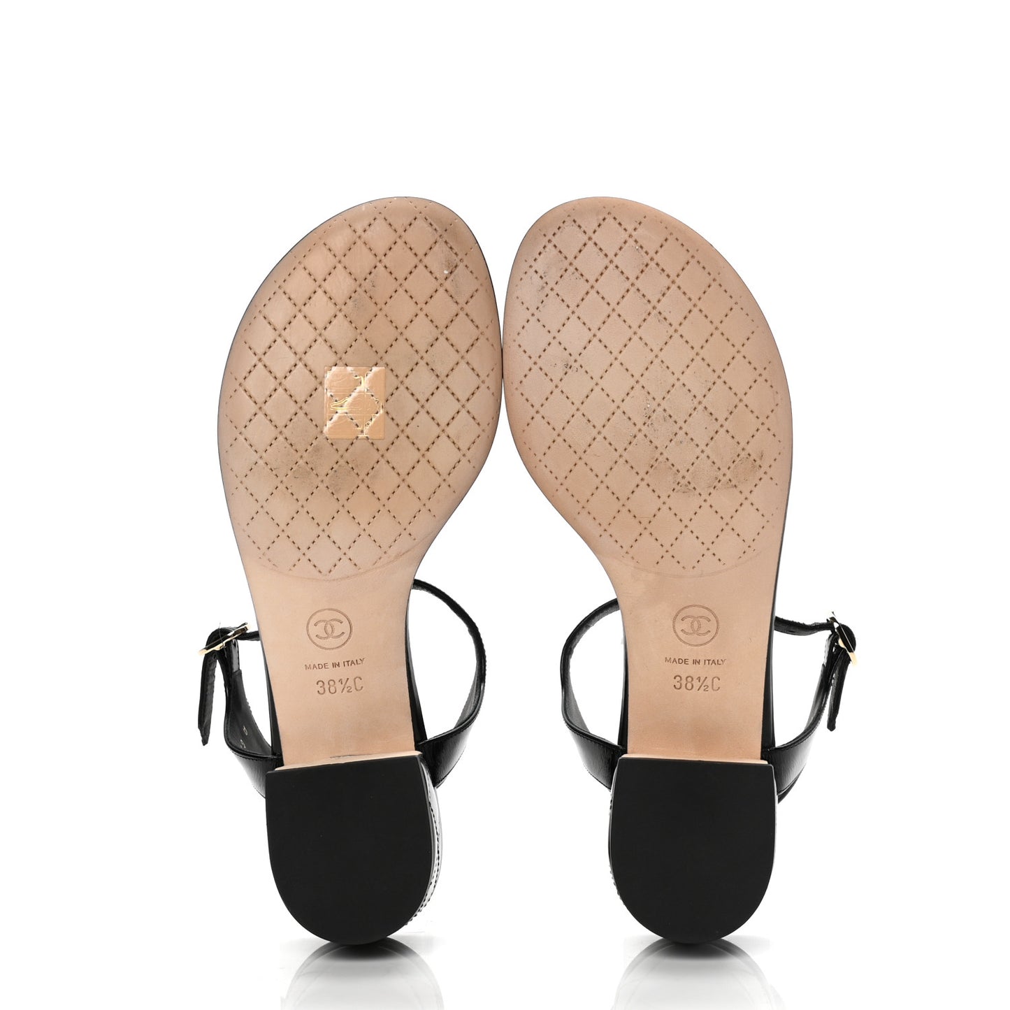 Calfskin Medallion CC Thong Sandals 38.5 Black