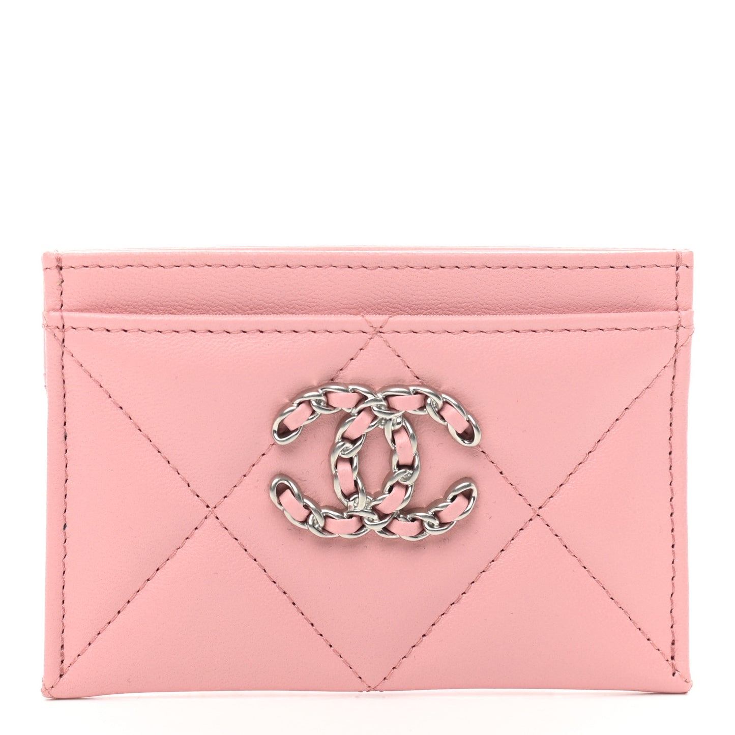 Lambskin Quilted Chanel 19 Card Holder Light Pink